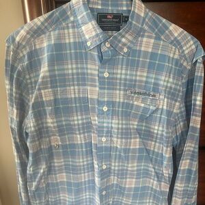 Vineyard Vines Performance Shirt in Blue and Pink Plaid